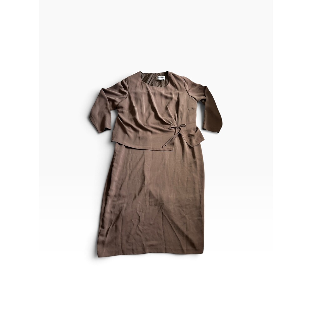 Vintage 90s Danny & Nicole Skirt Suit Set 24W Brown Mock Layer Side Tie Maxi